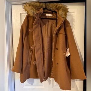 ARULA Brown Coat with Faux Fur Hood - Fur is Detachable - Size 22/24 - NWT